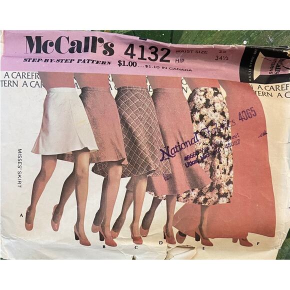 Vtg McCalls 4132 Skirt Pattern Miss 25 Waist 1974 Variation Long Short Flare - Picture 2 of 6